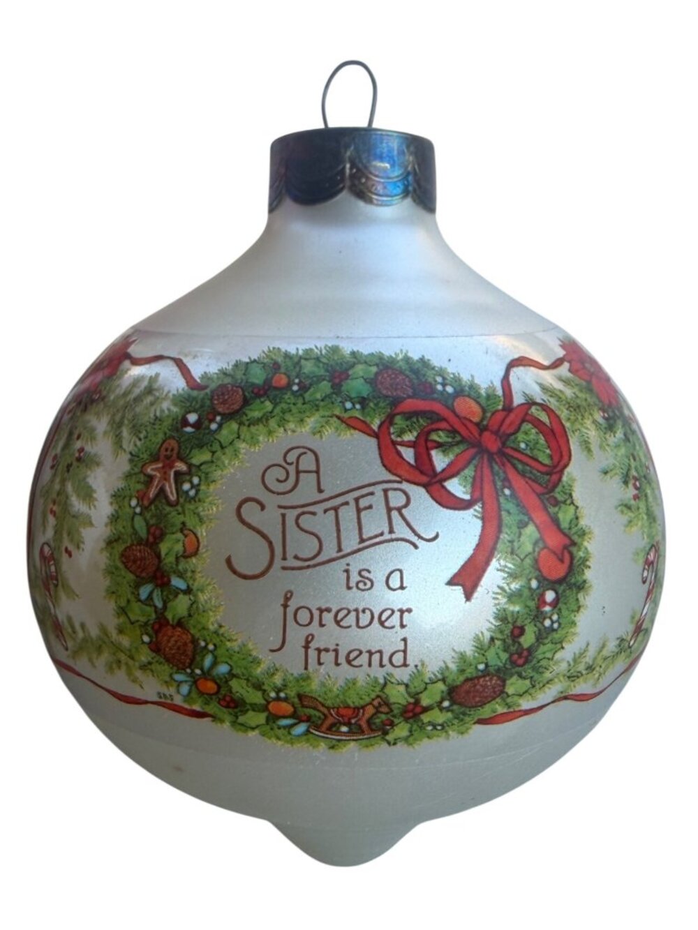 VINTAGE 1983 Hallmark Keepsake "Sister" Glass Ball Christmas Ornament 3.5" Tall